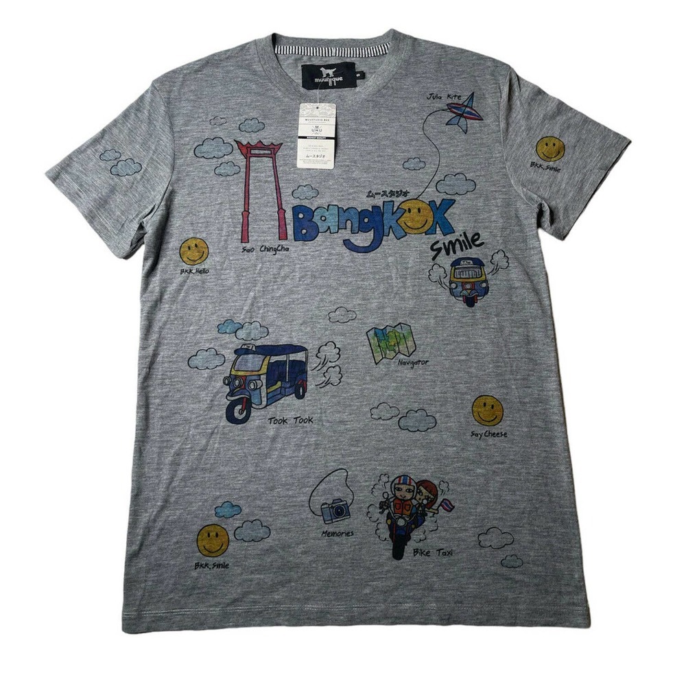 NEW Muustudio Muunique Bangkok Drawing Artist Gray Tourist Souvenir T-Shirt Sz S